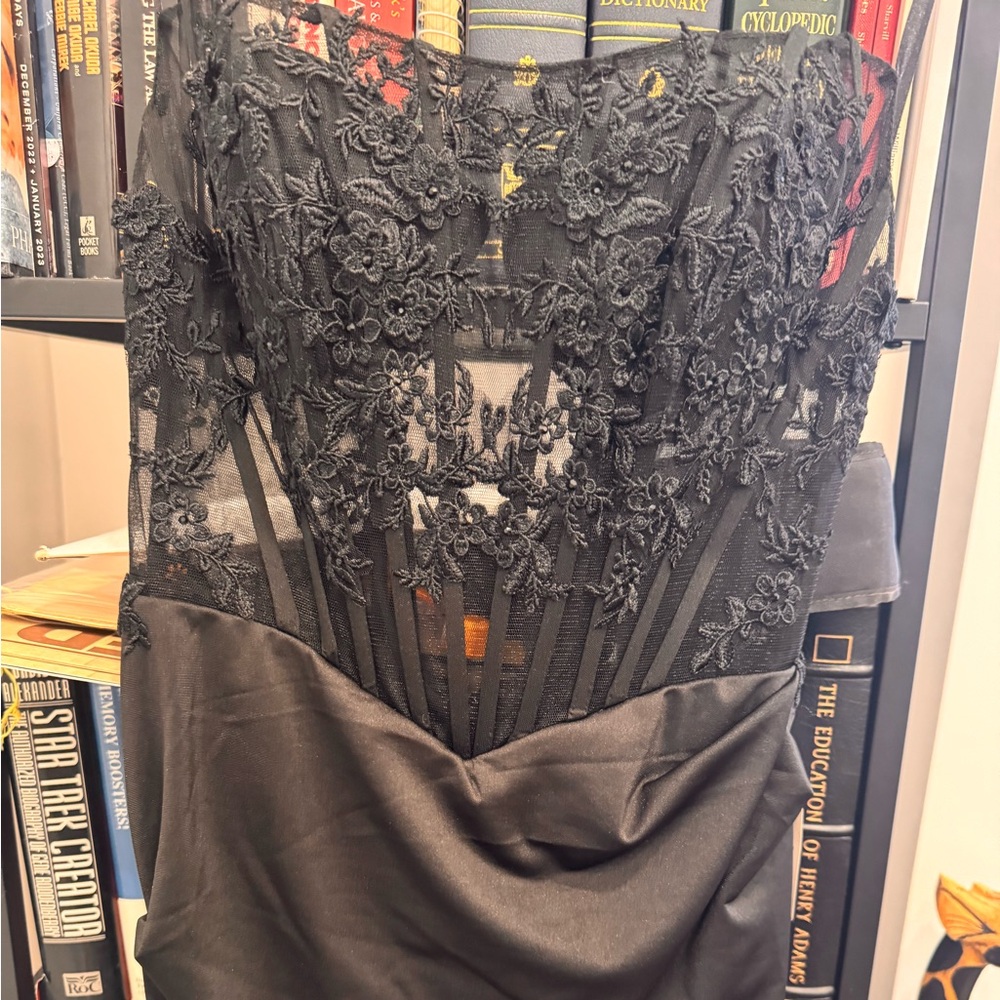 Windsor Black Strapless Lace Bodice Evening Dress